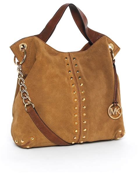 michael kors brown cloth bag|brown suede Michael Kors handbags.